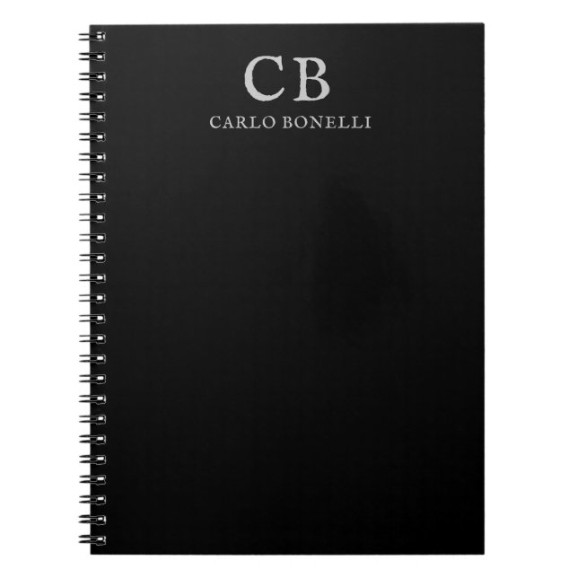Carnet Monogramme Professionnel Simple Minimaliste Noir (Devant)