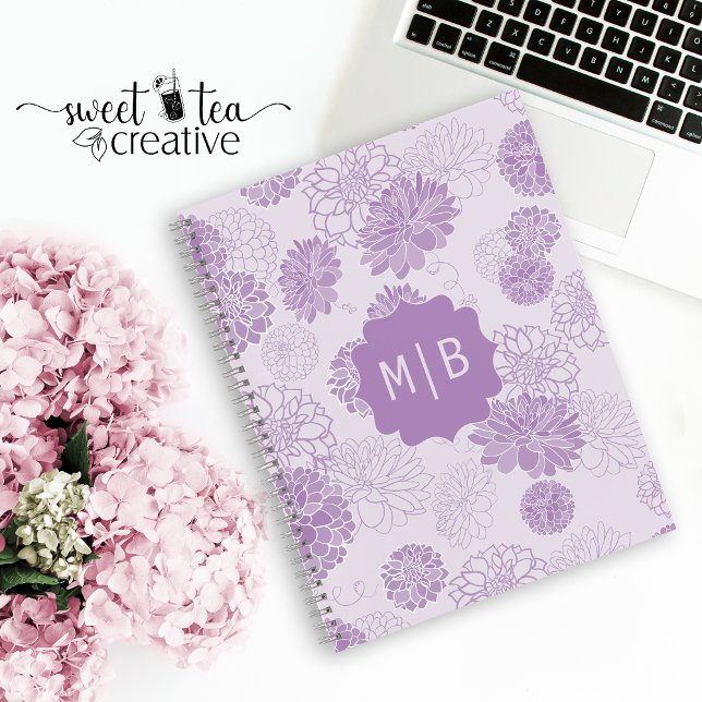 Carnet Monogramme Purple Élégant Floral (Créateur téléchargé)