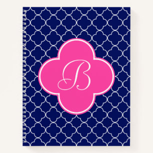 Carnet Monogramme Quatrefoil Rose et Blanc de la Marine