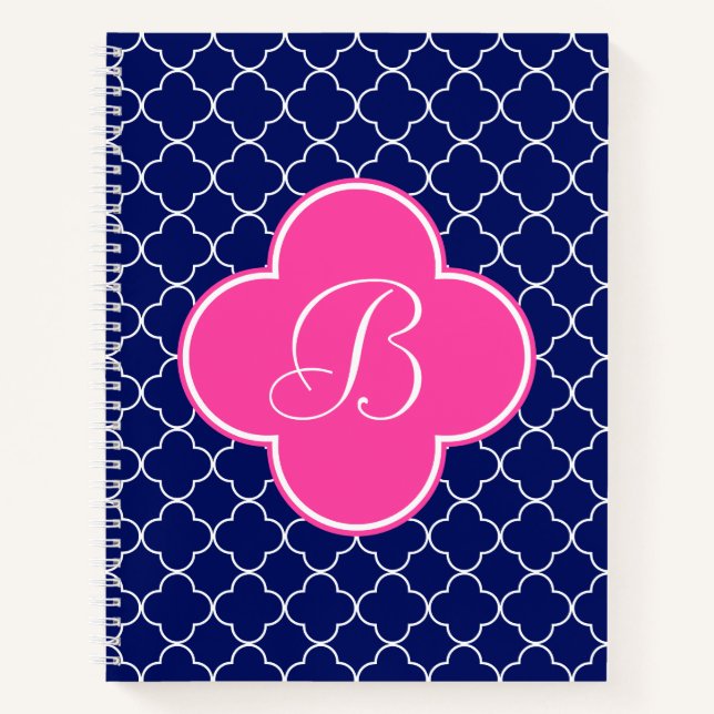 Carnet Monogramme Quatrefoil Rose et Blanc de la Marine (Devant)