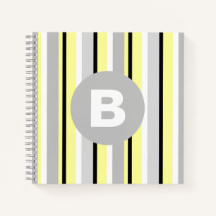 Carnet Monogramme rayé jaune et gris élégant