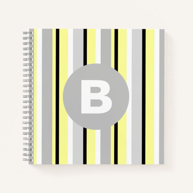 Carnet Monogramme rayé jaune et gris élégant (Devant)
