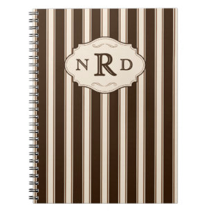Carnet Monogramme rayures chocolat et crème vintage
