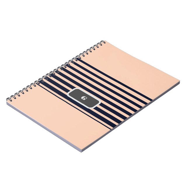 Carnet Monogramme rayures noir et rose élégant (Côté gauche)
