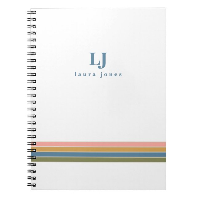 Carnet Monogramme Rayures Rétro Minimaliste (Devant)