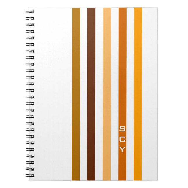 Carnet Monogramme rayures verticales orange marron clair (Devant)