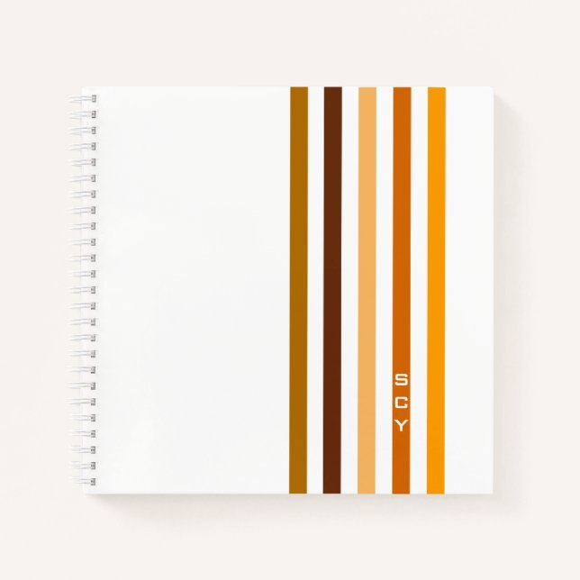 Carnet Monogramme rayures verticales orange marron clair (Devant)