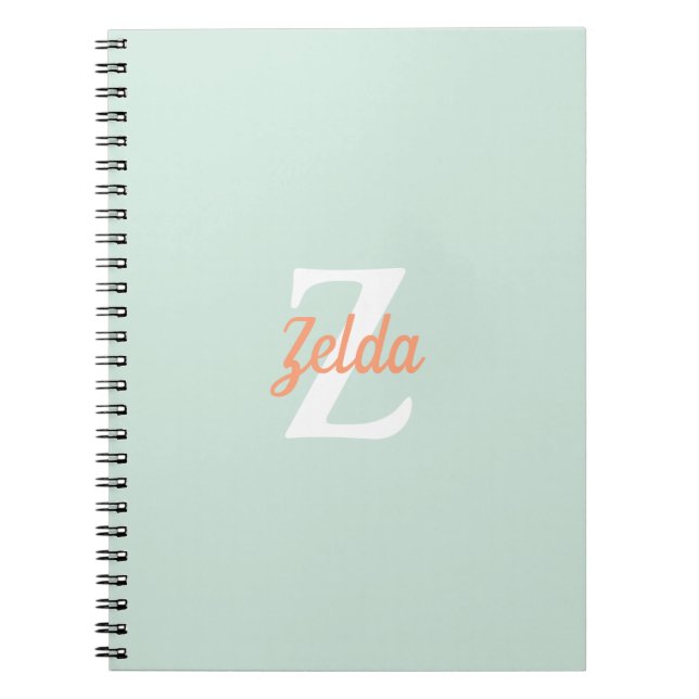 Carnet Monogramme Rétro Personnalisé Vert Glaçon Orange (Devant)