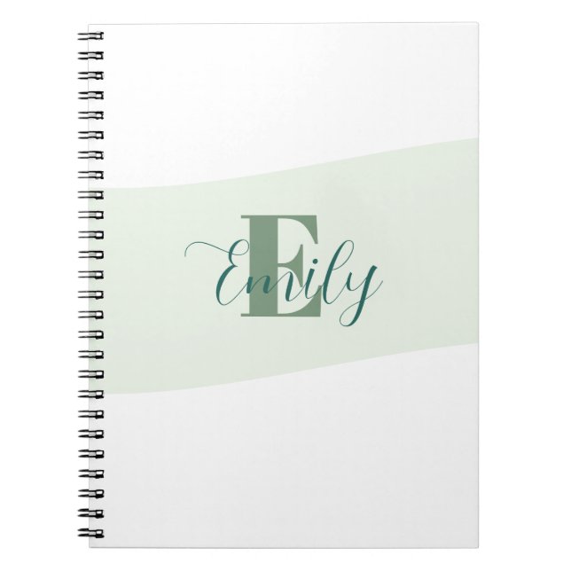 Carnet Monogramme Rétro Vert Minimaliste Nom (Devant)