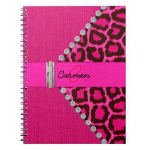 Carnet Monogramme rose à la mode de léopard et de
