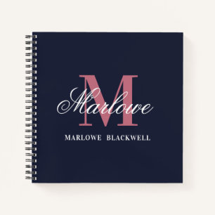 Carnet Monogramme rose bleu bleu marine tendance