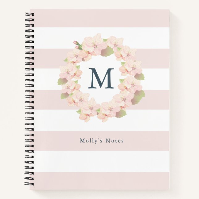 Carnet Monogramme rose cerisier en fleurs (Devant)