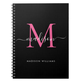 Carnet Monogramme rose chaud noir fille Nom initial du sc