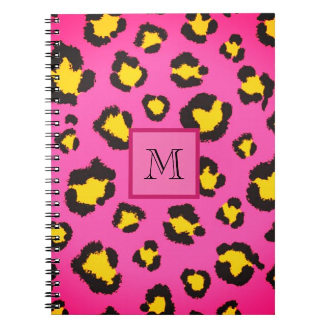 Carnet Monogramme rose Empreinte de léopard animal Cheeta (Devant)