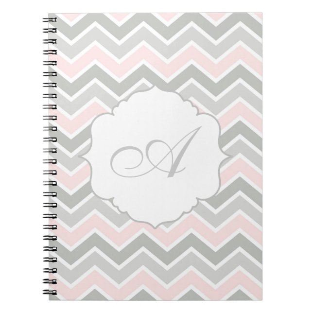 Carnet Monogramme rose et gris de Chevron de zigzag (Devant)