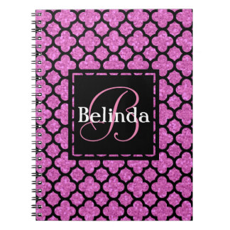 Carnet Monogramme rose et Parties scintillant Quatrefoil
