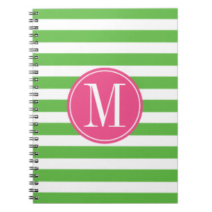 Carnet Monogramme rose et vert de coutume de rayures
