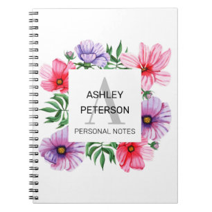 Carnet Monogramme rose floral girly mignon personnalisé