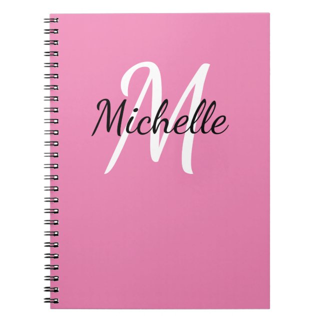 Carnet Monogramme rose minimal pour la fille + Nom initia (Devant)