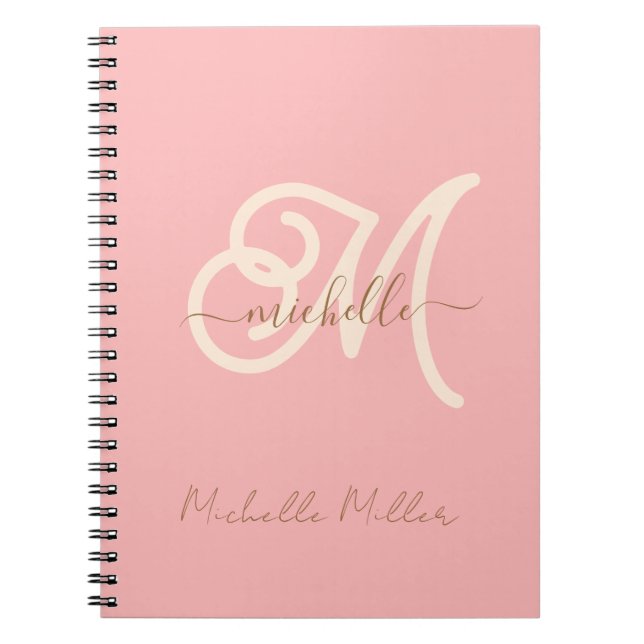 Carnet monogramme rose moderne nom commercial initial or  (Devant)