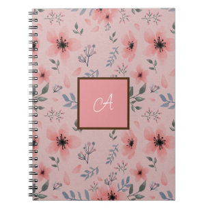 Carnet Monogramme rose Motif Floral Boho simple Vintage