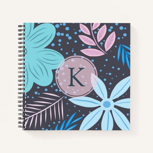 Carnet Monogramme rose Motif moderne Big Blue Flower (Devant)