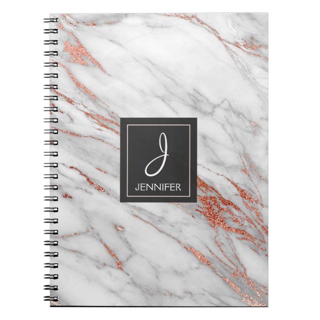 Carnet Monogramme Rose or en marbre (Devant)