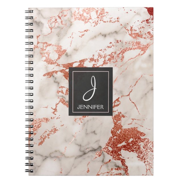 Carnet Monogramme Rose or en marbre (Devant)