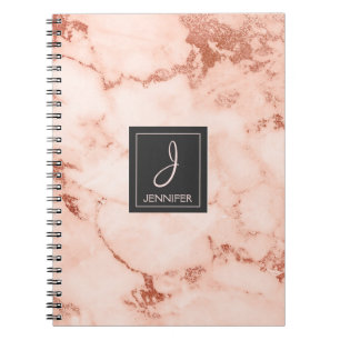 Carnet Monogramme Rose or en marbre