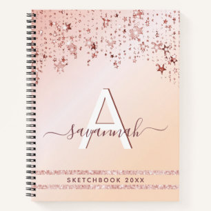 Carnet monogramme rose or rose étoiles
