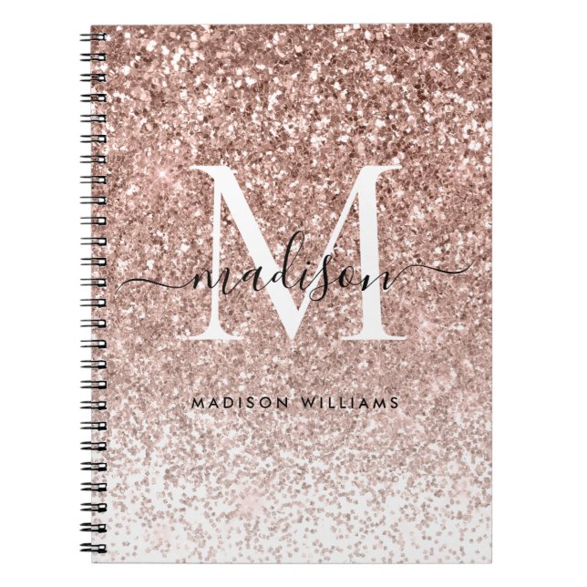 Carnet Monogramme Rose or rose Parties scintillant étince (Devant)