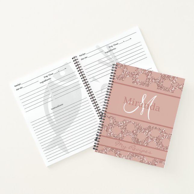 Carnet Monogramme Rose or rose Parties scintillant fille  (Intérieur)