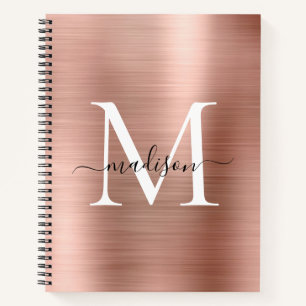 Carnet Monogramme rose or rose Script Brossé Métal huile