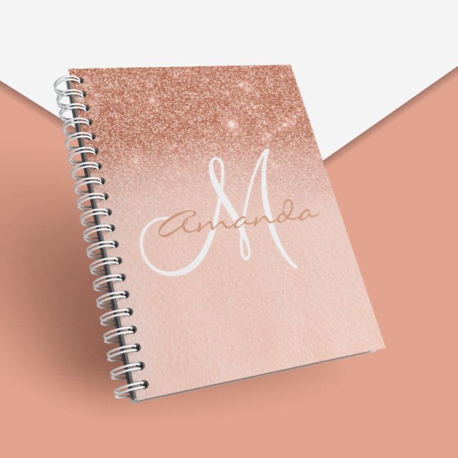 Carnet Monogramme Rose personnalisé Gold Ombre cadeau (Créateur téléchargé)