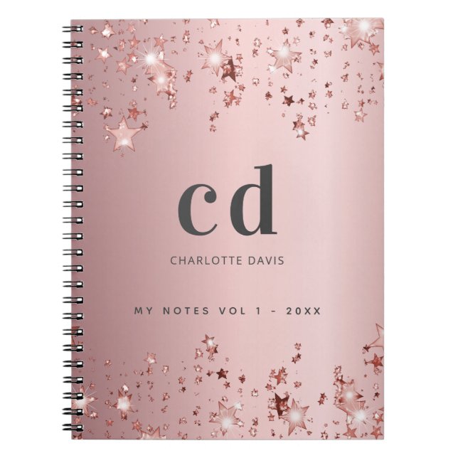 Carnet Monogramme rose roux rose étoile (Devant)