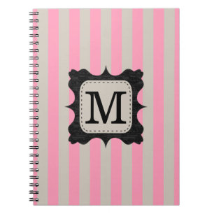 Carnet Monogramme rose vintage de coutume de noir de