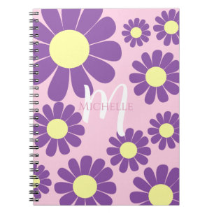 Carnet Monogramme rose violet marguerite