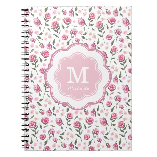 Carnet Monogramme Roses roses roses romantiques Joli Moti (Devant)