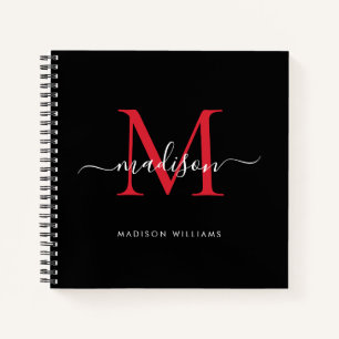 Carnet Monogramme rouge noir Bourgogne Nom initial du scr