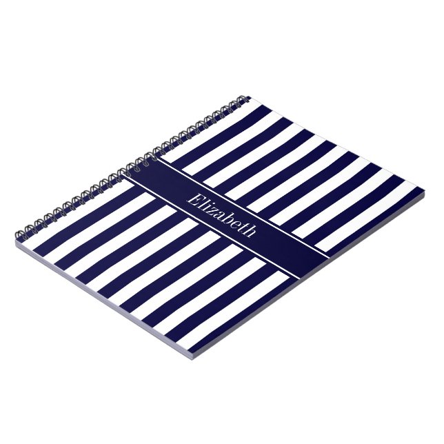 Carnet Monogramme Ruban Bleu Marine Rayure Blanc Bleu Mar (Côté gauche)