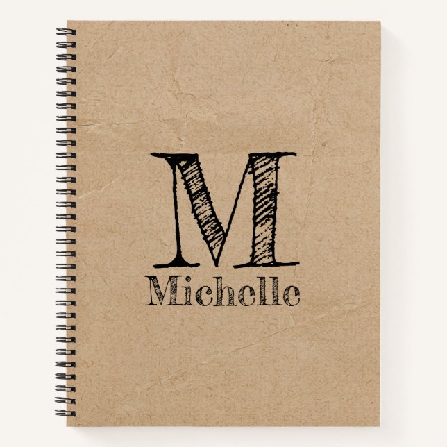 Carnet Monogramme Rustique Kraft papier Brown Look (Devant)