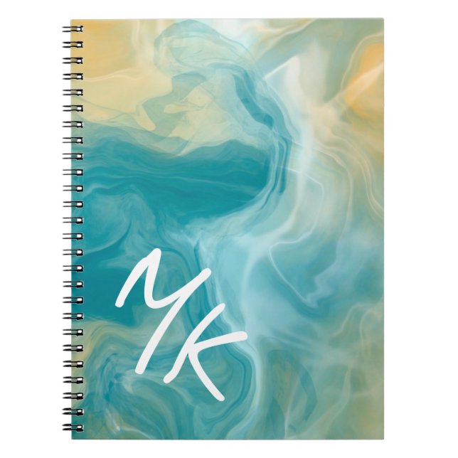 Carnet Monogramme Sandy Brown Ocean Blue Fluid Art (Devant)