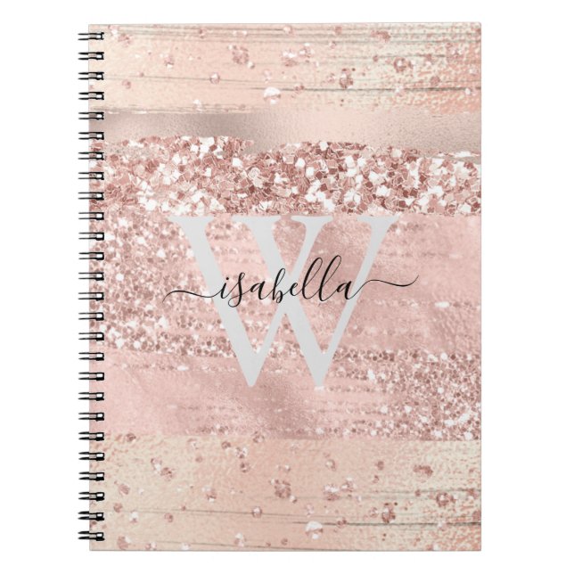 Carnet Monogramme sans lettrage Rose Gold Brush Strokes G (Devant)