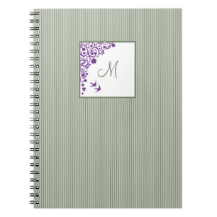 Carnet Monogramme Script Floral Violet Rayure Sage Cottag