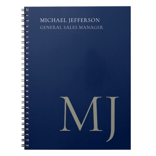 Carnet Monogramme simple bleu foncé tendance affaires (Devant)
