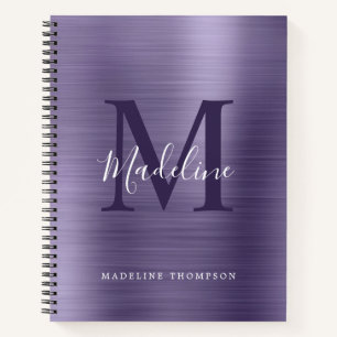 Carnet Monogramme simple brossé métallique violet moderne