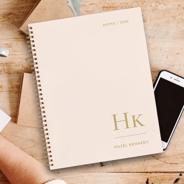 Carnet Monogramme Simple Elegant Blush Gold Personnalisé (Créateur téléchargé)