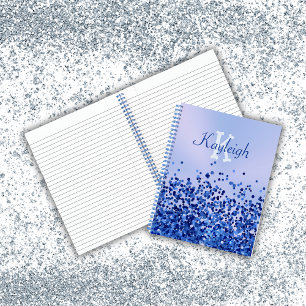Carnet Monogramme simple en métal brossé bleu et Parties