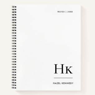 Carnet Monogramme Simple Minimaliste Blanc Personnalisé N