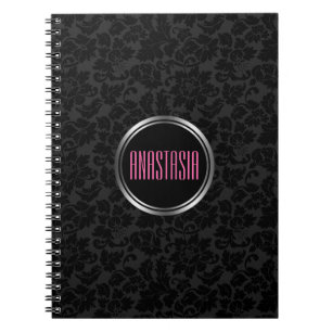 Carnet Monogramme simple noir Damask